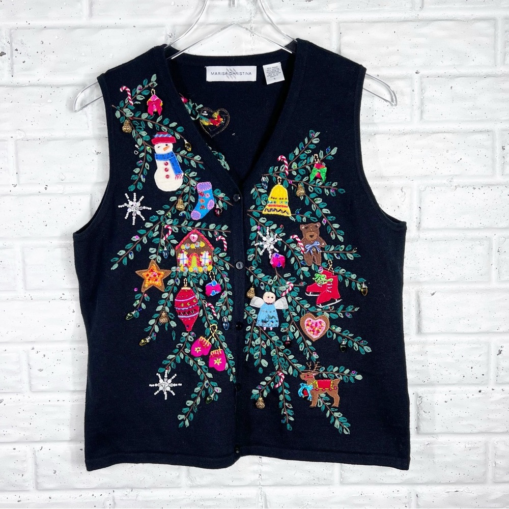 VINTAGE Marisa Christina Novelty Christmas Tree Sweater Vest Large